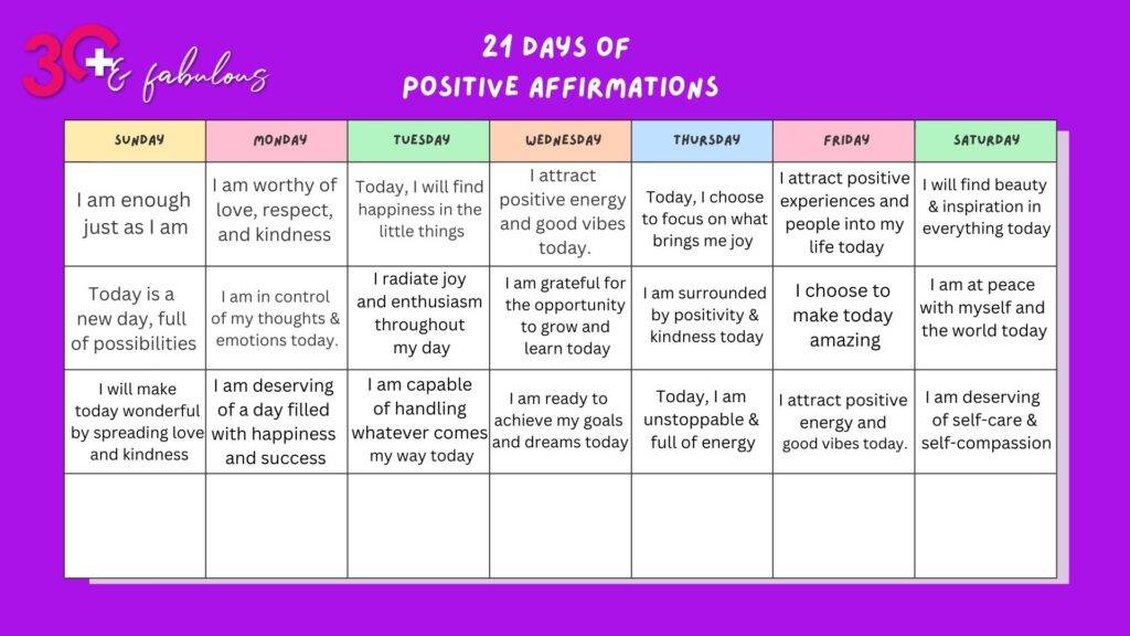 Calendar of positive affirmations