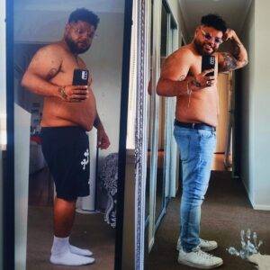 Before and after pictures of a man who has detoxed from the covid vaccination and regained his health and vitality.
