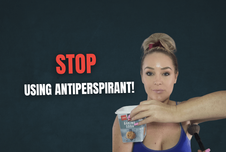Picture of women applying baking soda to her armpits with a makeup brush